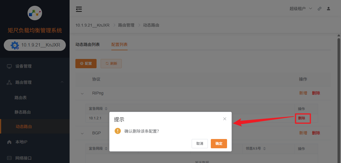 删除单个动态路由配置