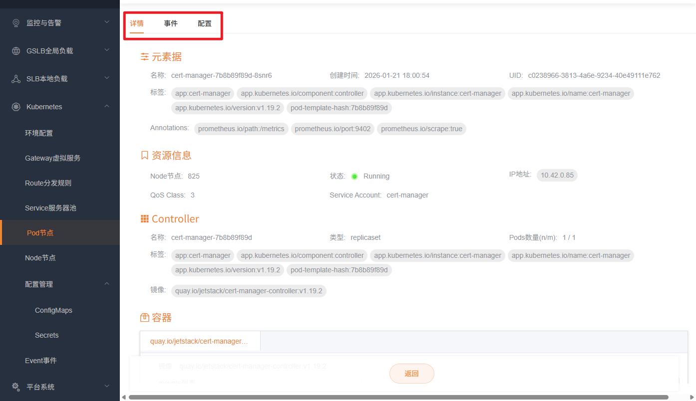Kubernetes对象详情选项卡