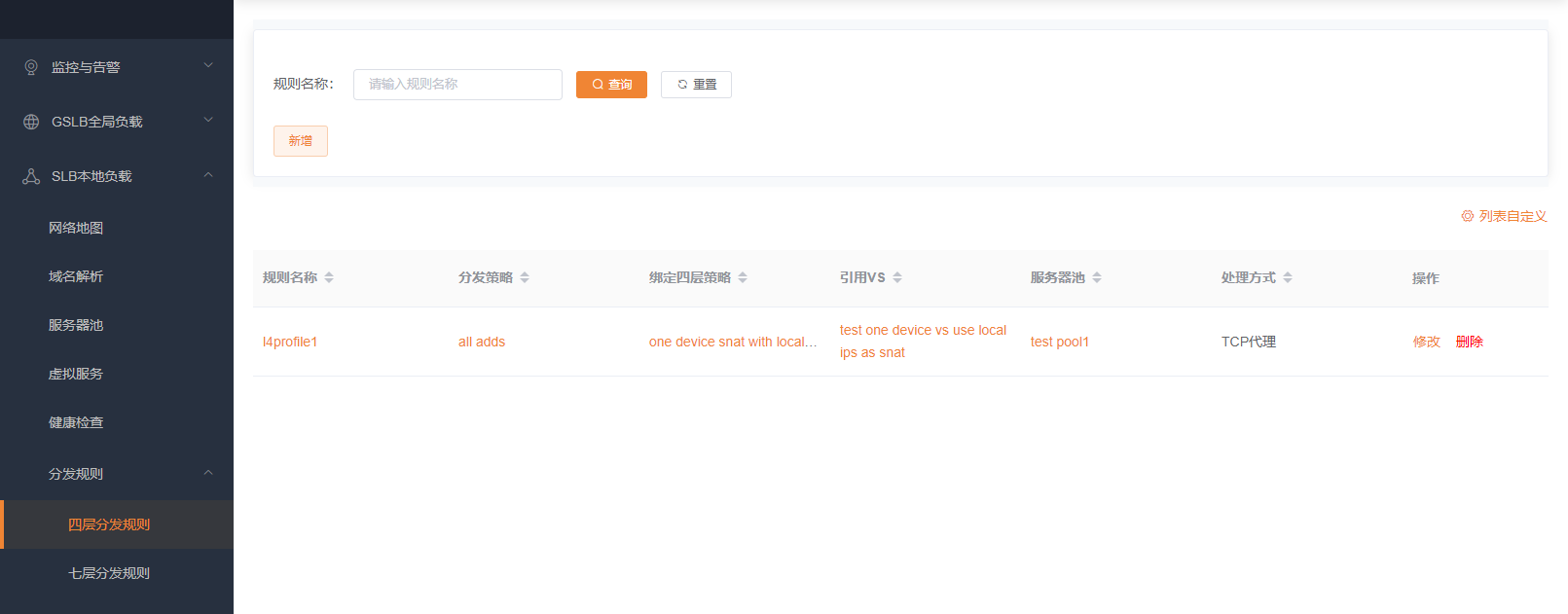 四层分发规则列表
