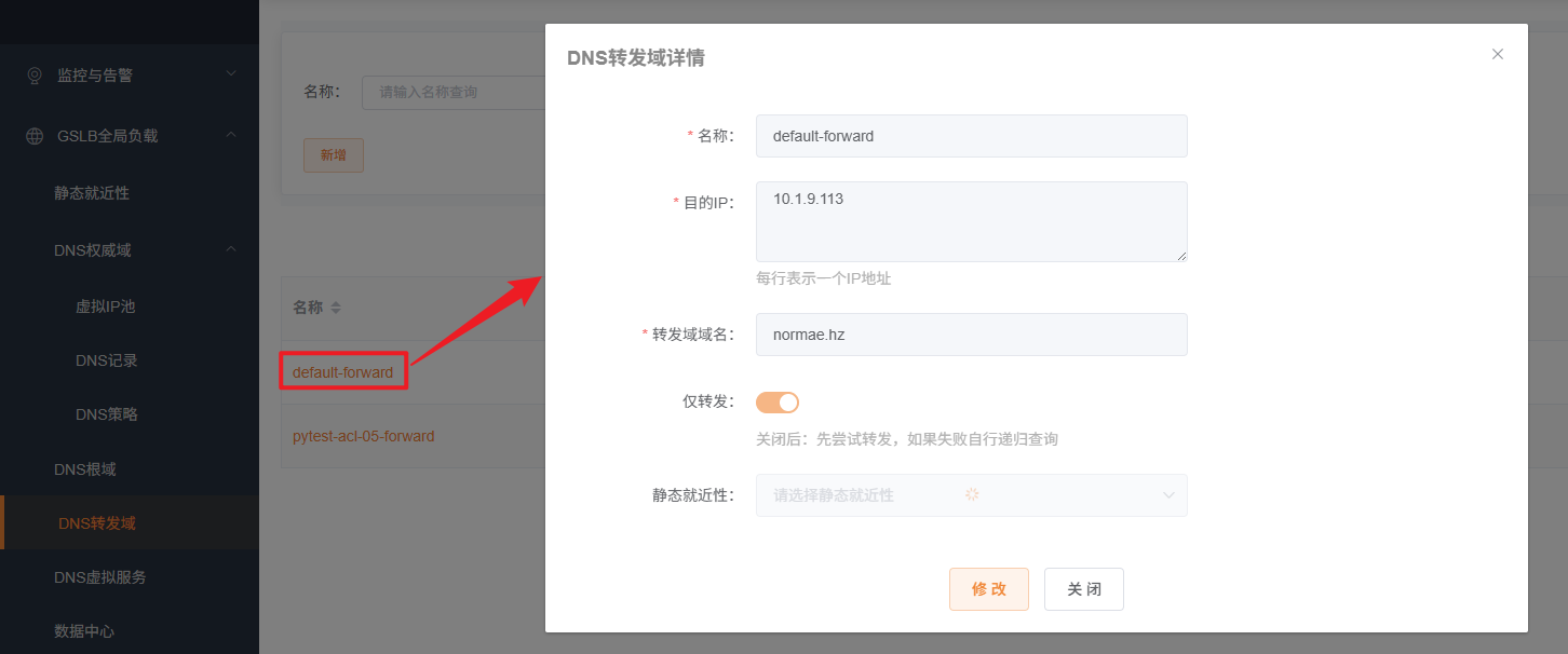 DNS转发域详情