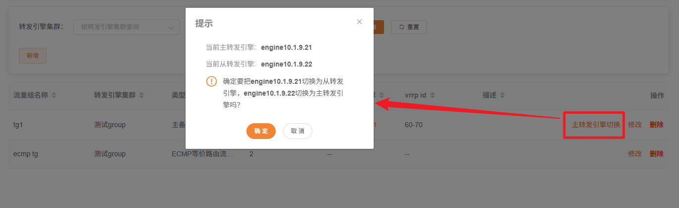 流量组切换主备